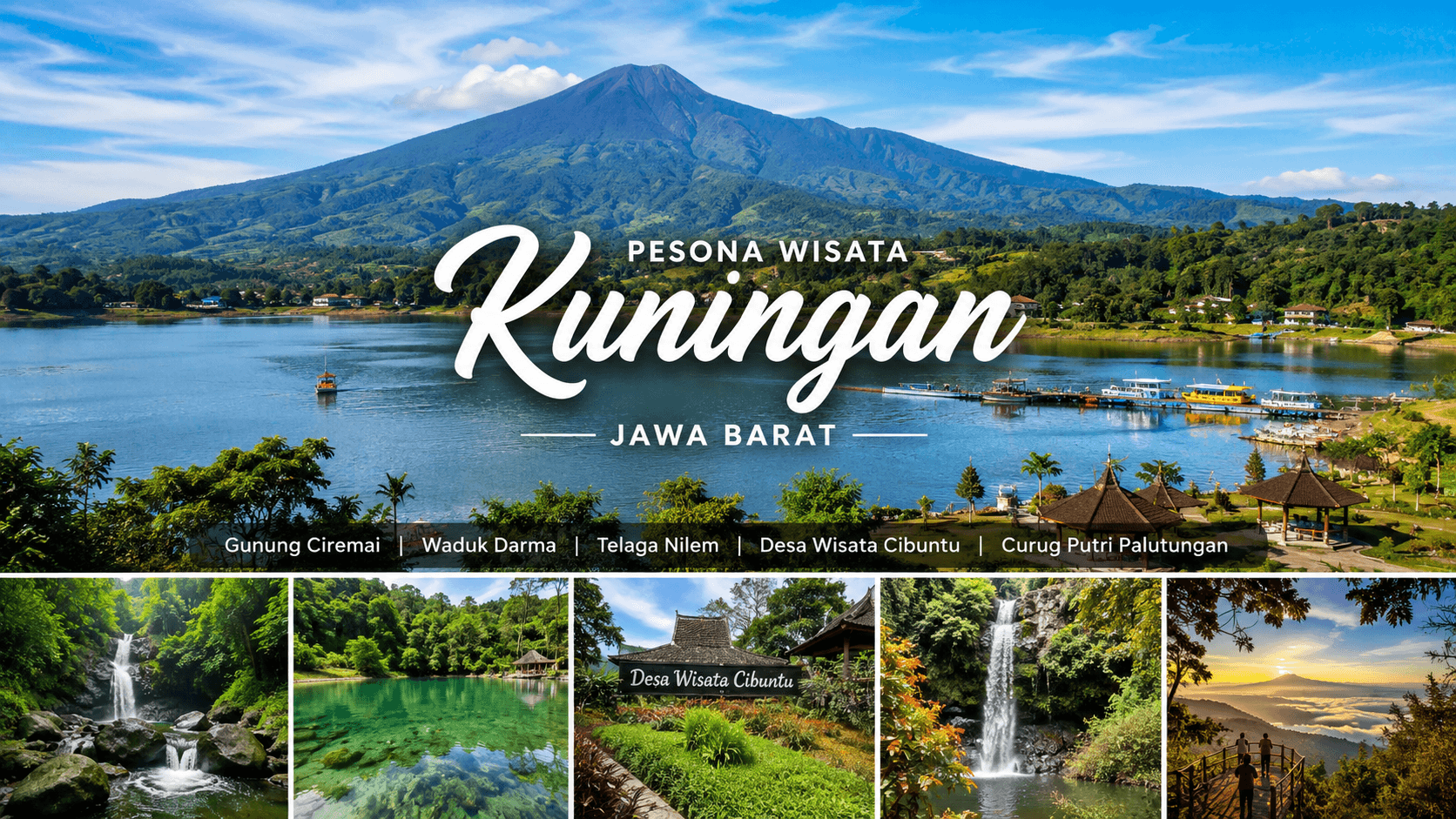 Panorama wisata alam Kabupaten Kuningan dengan latar Gunung Ciremai yang menjadi destinasi unggulan wisata Jawa Barat.
