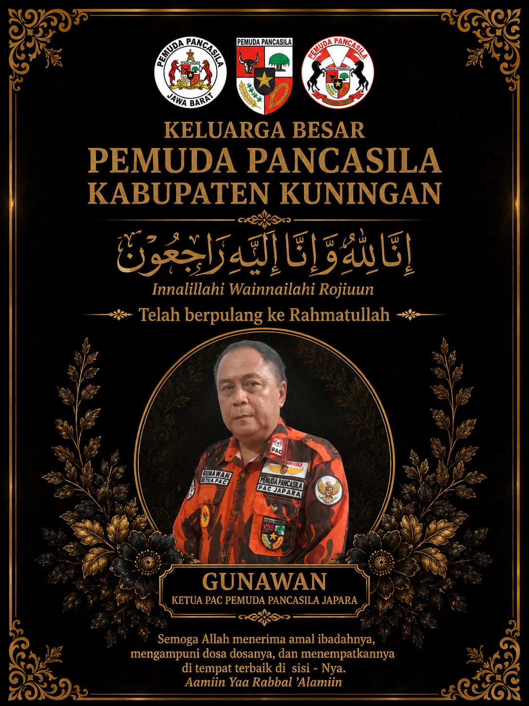 Bung Gunawan Ketua PAC Pemuda Pancasila Kecamatan Japara yang dikenang atas dedikasi dan pengabdiannya di Kabupaten Kuningan.