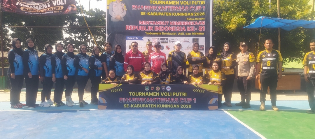 Pembukaan Turnamen Bola Voli Putri Bhabinkamtibmas Cup I Tahun 2026 di Kelurahan Cigintung Kabupaten Kuningan yang diikuti 12 klub voli putri se-Kabupaten Kuningan.