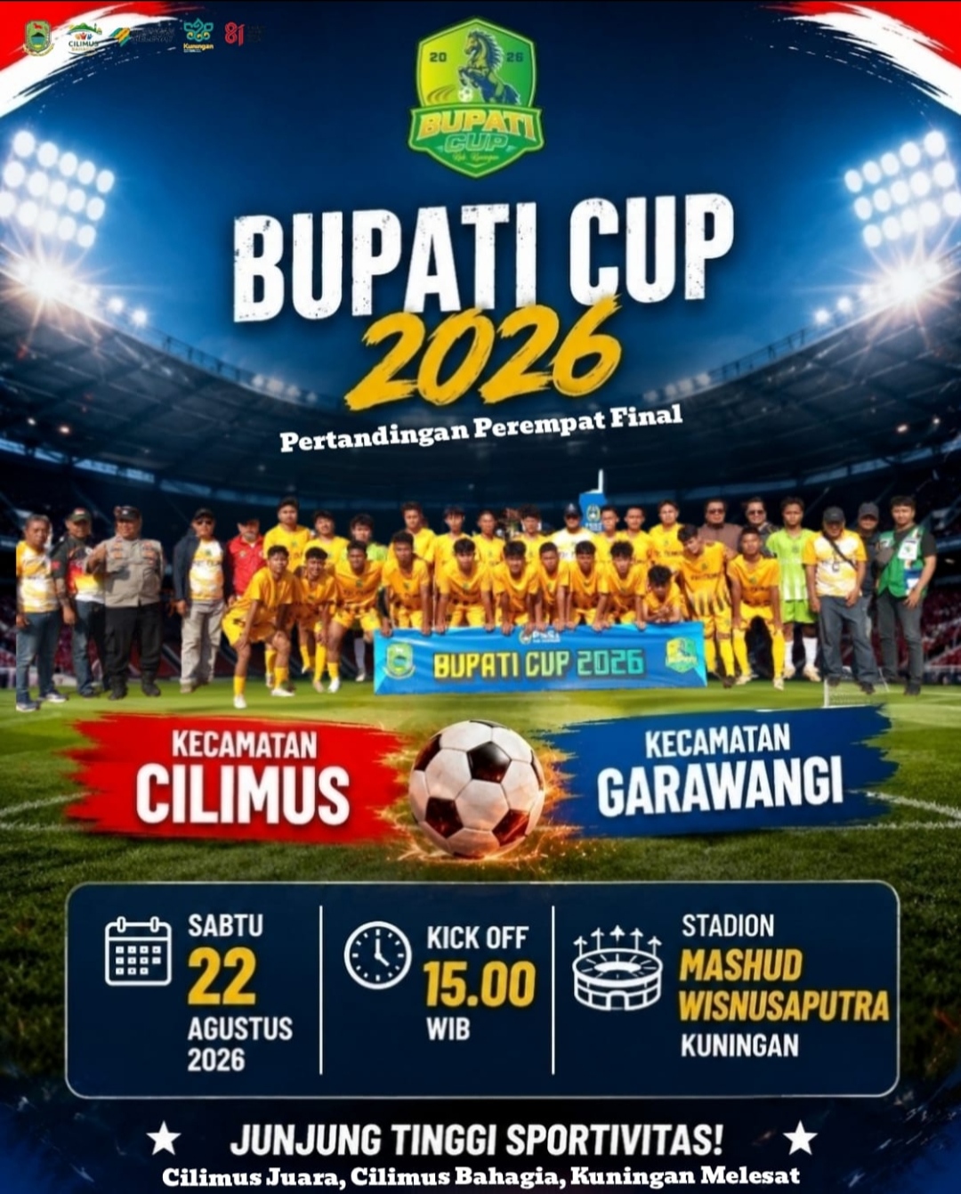 Pertandingan perempat final Bupati Cup 2026 antara Kecamatan Cilimus dan Kecamatan Garawangi