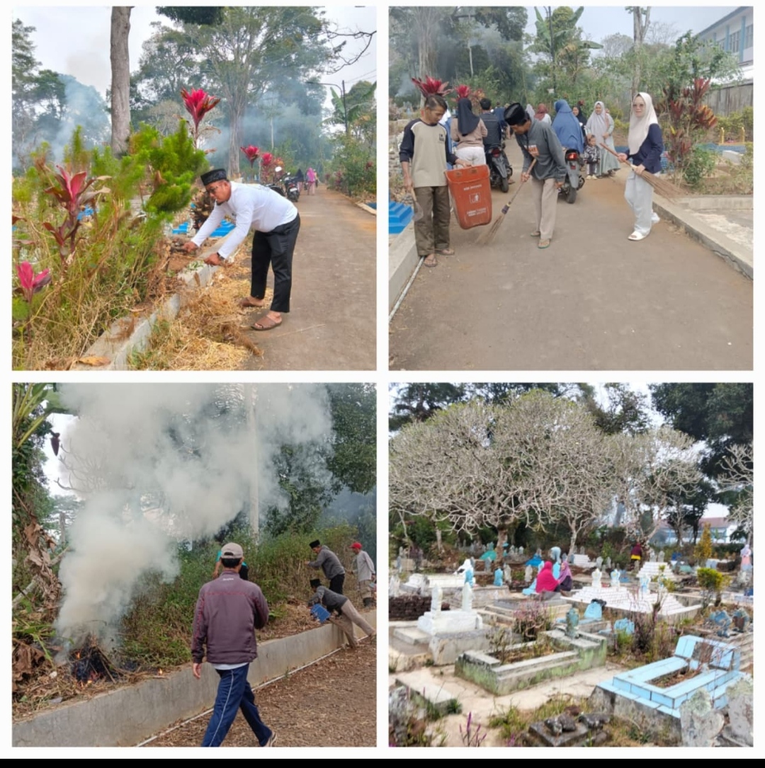 Pemdes Cipasung dan masyarakat melakukan operasi bersih di Makam Brajaguna