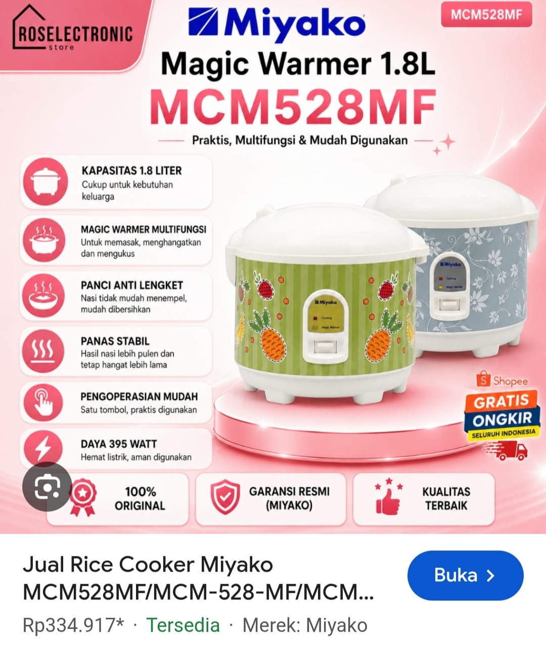 Miyako Magic Warmer 1,8 Liter MCM-528 MF untuk kebutuhan rumah tangga