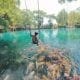 Pemandangan Talaga Biru Cicerem di Desa Kaduela, Kecamatan Pasawahan, Kabupaten Kuningan yang menjadi destinasi wisata favorit.