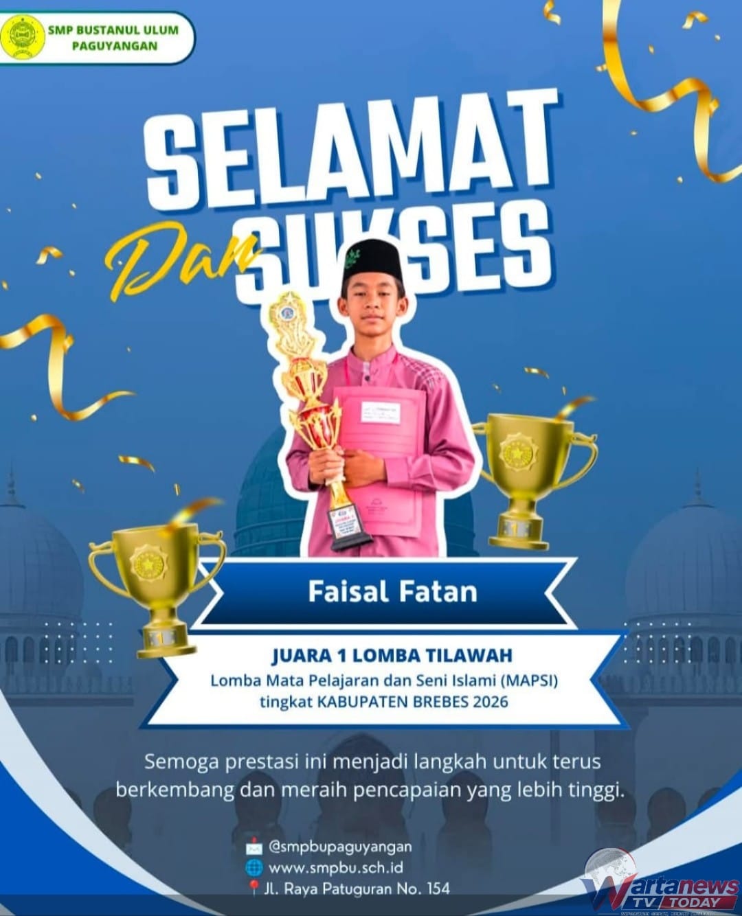 Faisal Fatan juara 1 lomba tilawah MAPSI tingkat Kabupaten Brebes