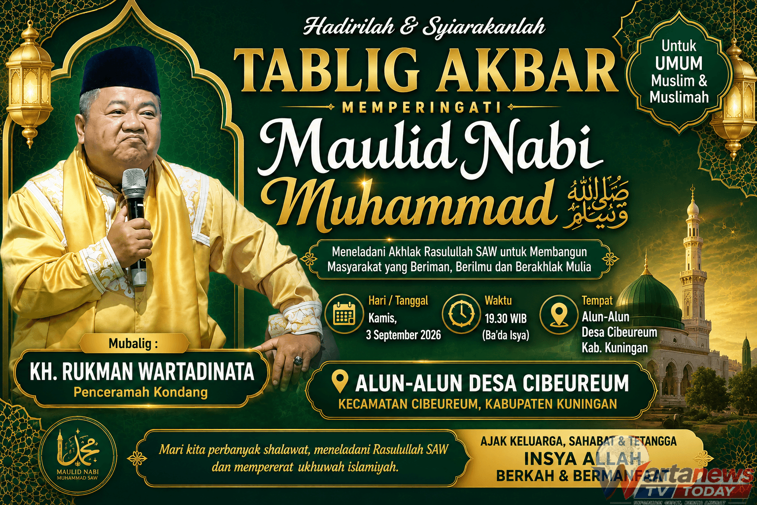 Masyarakat Desa Cibeureum menghadiri Tabligh Akbar bersama KH. Rukman Wiriadinata di Alun-Alun Desa Cibeureum, Kecamatan Cibingbin.