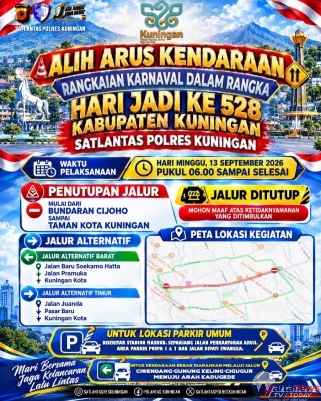 Rekayasa lalu lintas HUT Kuningan di kawasan Bunderan Cijoho dan Taman Kota Kuningan