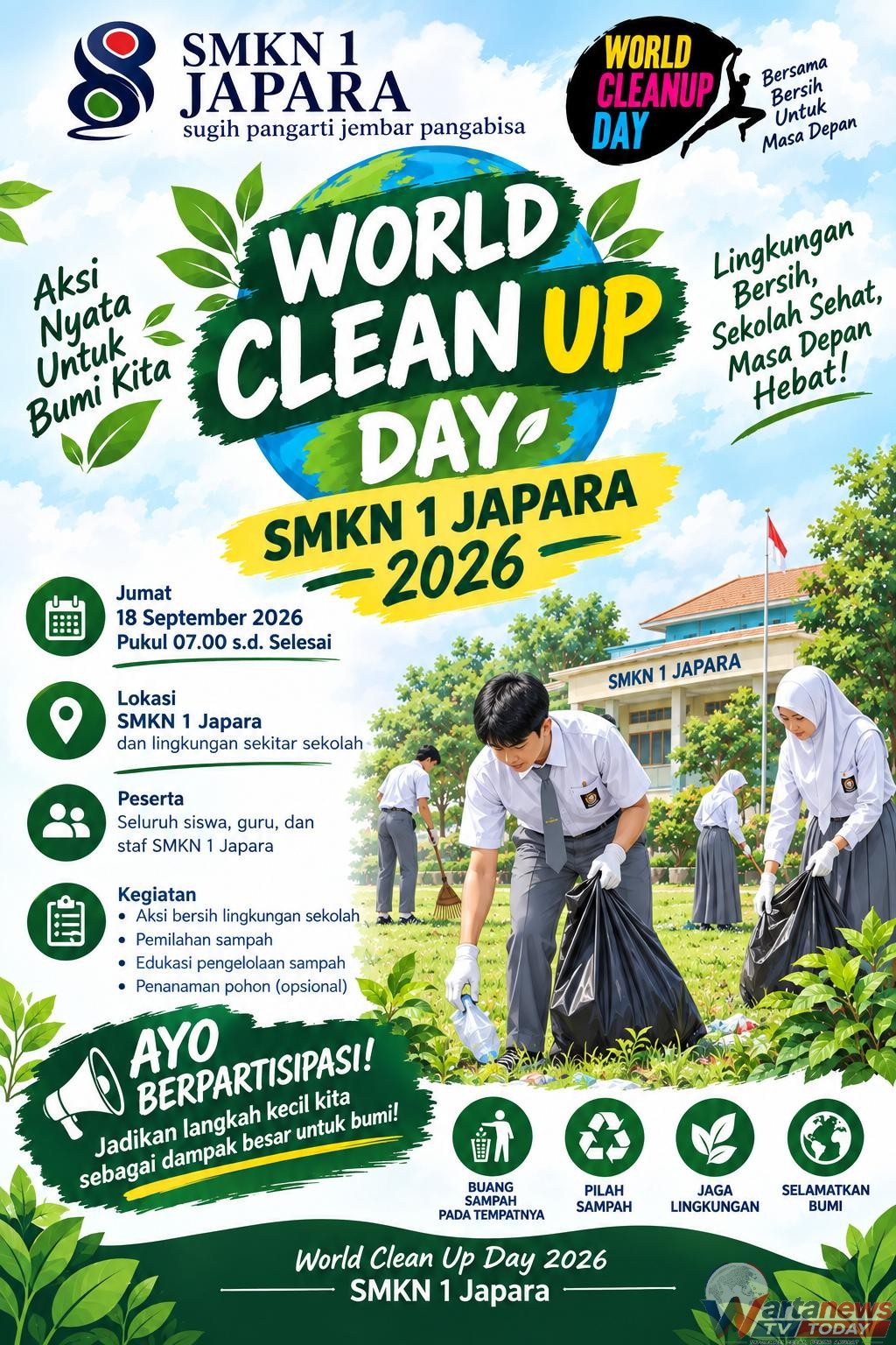 Siswa SMKN 1 Japara Kuningan mengikuti kegiatan World Cleanup